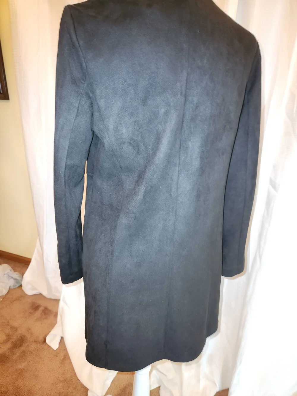 Classic Black Charlie Paige's Women's Long Coat with Metal Eyelet Detail